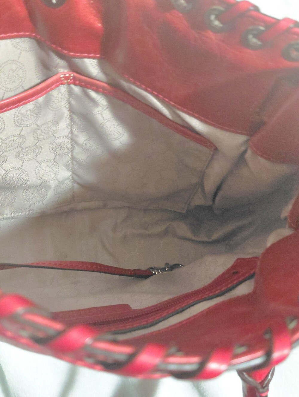 Michael Kors Hamilton Hippie Grommet Red Quilted Leather Satchel Chain Strap - Picture 7 of 8